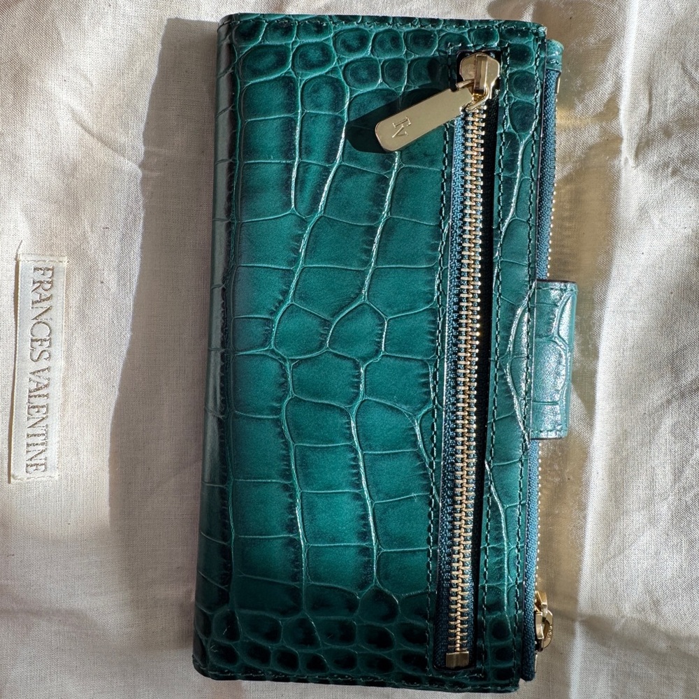 Frances valentine double slim croc-embossed leather wallet- green - Picture 7 of 8